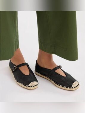 Free Assembly Mary Jane Espadrille Flats Black Size 10 NIB Memory Foam